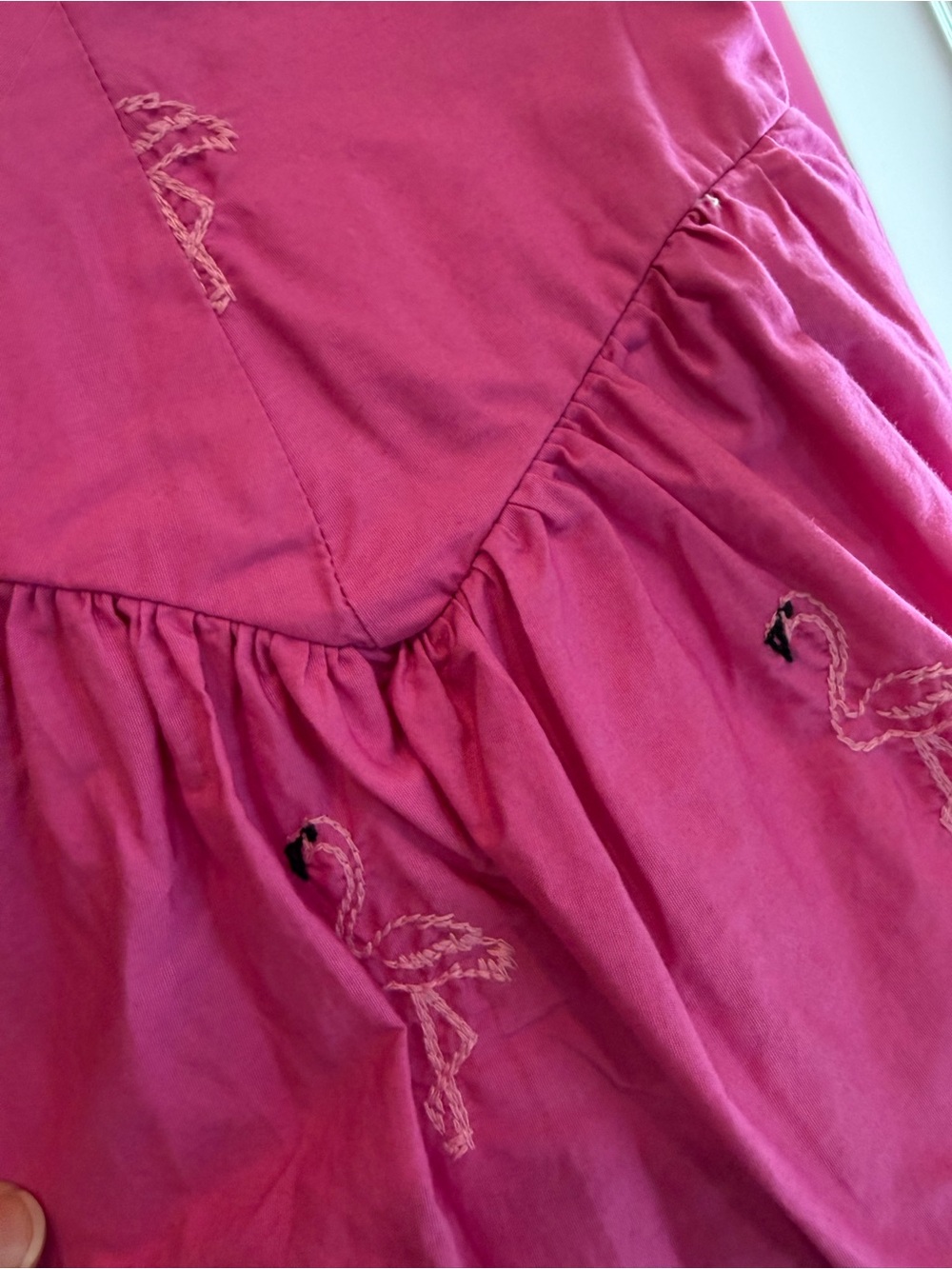 Girls' Long Sleeve Pink Flamingo Embroidered Dress